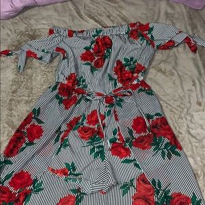 off the shoulder romper w/long tail